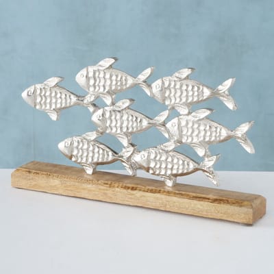 Decoratief object “Bubbels” – Vis – Zilverkleurig – Mangohout – 17 cm