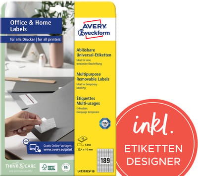 AVERY universele etiketten, 25,4 x 10 mm, wit, verwijderbaar, 10 vel A4
