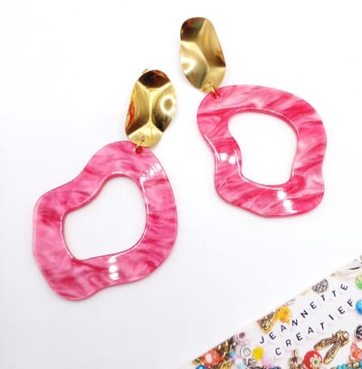 Jeannette-Creatief® - Resin - Roze Goud Organic - Roze Oorbellen - Gouden RVS Oorbellen - Dames Oorbellen - Oorbellen Dames - Oorbellen - Resin Oorbellen - Valentijn - Lente - Handgemaakte Sieraden
