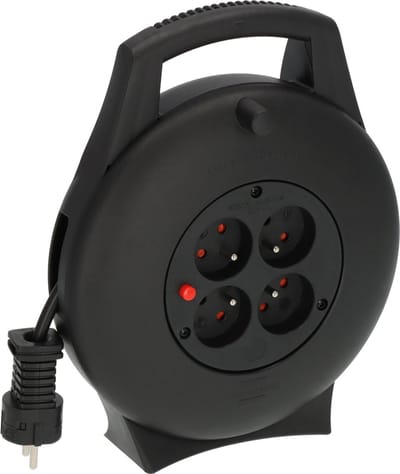 Brennenstuhl Vario Line kabelhaspel 4-voudig / mini-stroomhaspel penaarde (kabelhaspel voor huishoudelijk gebruik, 10m kabel, Made in Germany)