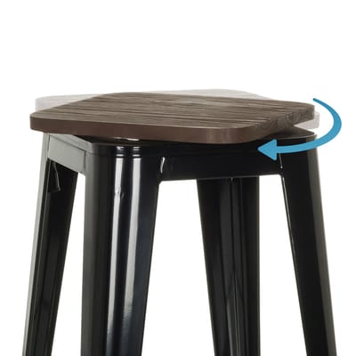 Barkruk VANTAGGIO HIGH WS metallic zwart / echt hout zitting draaibaar donker hjh OFFICE