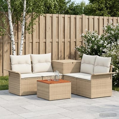 vidaXL - Bankstel - 6 - st - 4-zits - Beige - en - Crème - Wit - Poly - Rattan - en - Staal