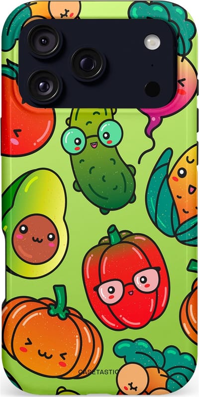 Casetastic hoesje geschikt voor Apple iPhone 17 Pro Max - MagSafe - Dubbellaagse bescherming - Cartoon Groente Mix - Fashion Case - Olijfgroen Goud Oranje Rood