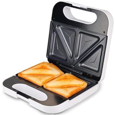Grunkel Tosti-broodrooster met grill voor 2 sandwiches met snijkant, antislip oppervlak met antiaanbaklaag, 750 W vermogen en koel gevoel (witte vierkante rand)