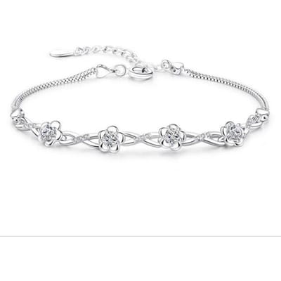 Luxe 925 Sterling Zilveren Armbanden Paars Wit Zirconia Pruim Bloem Armbanden & Bangles Voor Vrouwen Pulseira De Prata wit