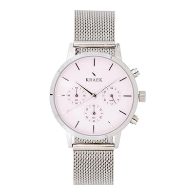 KRAEK Rivé Zilver Wit 38 mm - Dames Horloge - Zilver Mesh horlogebandje - Easy click bandje
