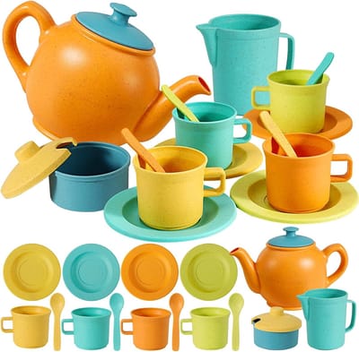 Theesets Speelgoed voor Kinderen 3 4 5 Jaar Oud Pretend Play Theepot Speelgoed Keuken Bestek Gerechten Borden Cups Set Accessoires Verjaardagscadeaus voor Peuter Kinderen