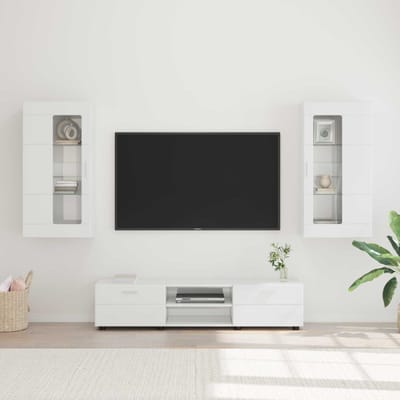 vidaXL - Tv-meubelset - FLORIN - 3 - st - Hoogglans - wit - Bewerkt - hout