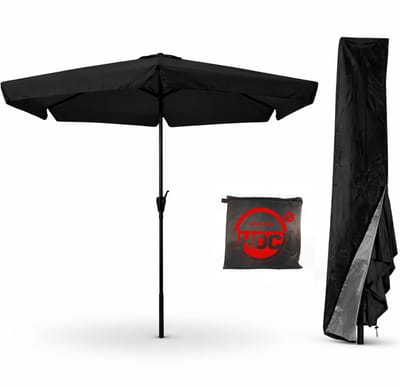 CUHOC - Zwarte Parasol met hoes - 3m - stokparasol - Parasol Zwart met Volanten Opdraaier en Redlabel hoes