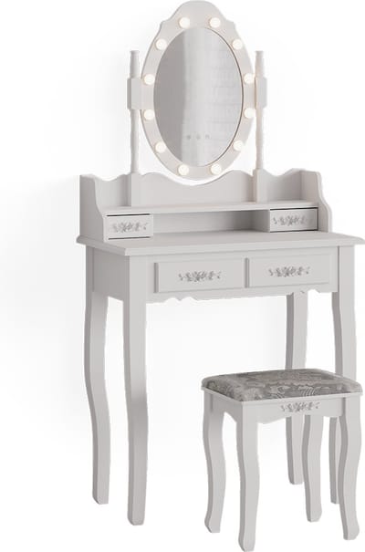Vicco Maggie Kaptafel set met kruk – 75 cm met LED-verlichting en kruk Wit