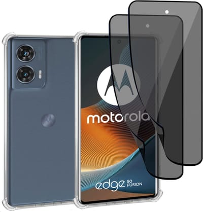 Geschikt voor Motorola Edge 50 Fusion - Hoesje + 2x Screenprotector – Gehard Glas Cover + Shock Proof Case - Transparant