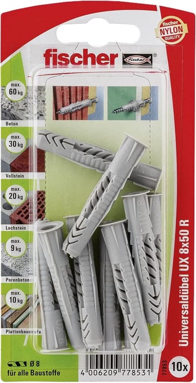 Universele pluggen - Bevestigingspluggen - Montage Klussen - Houdt in alle materialen - 8x50 mm