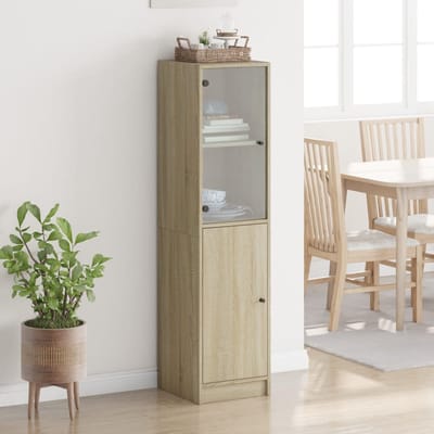 vidaXL - Hoge - kast - met - glazen - deur - 35x37x142 - cm - sonoma - eikenkleurig