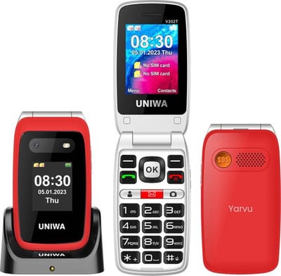Yarvu Uniwa - 4G Senioren GSM - INCL SIMKAART - Met Oplaadstation + Dual Screen - Grote Letters & Toetsen - Big Button GSM - Seniorentelefoon - Klaptelefoon - Mobiele Telefoon - Rood