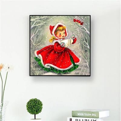 Diamant borduurwerk kerstmeisje diamant schilderij volledige ronde foto van strass aankomst diamant 30x30CM