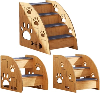 Huisdier Trappetje - Hondenladder - Meubel Toegang - Antislip Tapijt - 2 Lagen - Houtkleurig