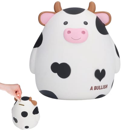 Dailygoody - Leuke Koe Geldbank - Spaarvarken - Handgeschilderd Ornament - Witte Koe - Munt Opbergdoos - Decoratie voor Huis - Geschikt voor Slaa