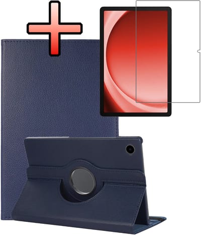 Hoes - Geschikt voor Samsung Galaxy Tab A9 - Met Screenprotector - 360 Graden Draaibare Hard Cover Case - Tablet Hoesje Draaibaar - Donkerblauw