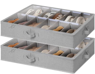 Dailygoods- Schoenenopbergsysteem Ruimtebesparend - Onder-bed Opbergdozen - Verstelbare Vakken - 2 Stuks - Dikke Stof - 24 Paar Schoenen - Schoenenopberger