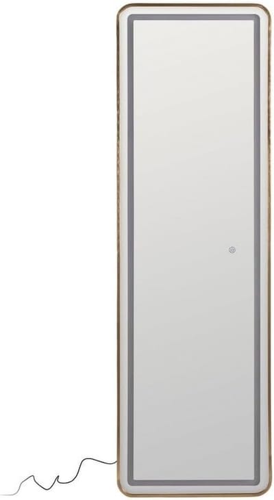 LOLAhome Wall mirror with touch control with LED light, silver glass and gold trim, 160 cm