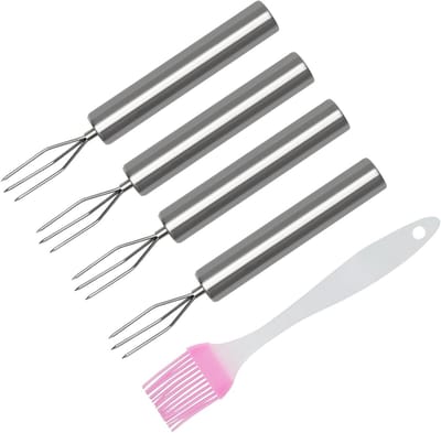 Solidchoice - Set van 4 RVS Aardappelgabels met Oliekwast