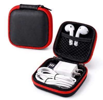 Oortjes Opberg Hoesje Voor Earphnes I Case Voor In-ear koptelefoon I Oortyejs Case | Headphone Organizer | Opbergcase Laadkabels I Zwart/Rood