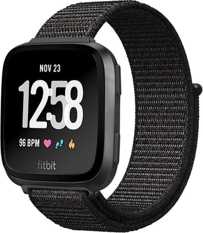 KELERINO. Nylon bandje geschikt voor Fitbit Versa (Lite) - Zwart