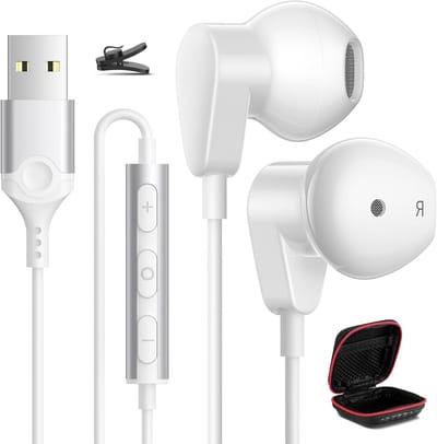 USB Oortelefoon - Bedrade Oordopjes - Online Communicatie - Met Microfoon - N.v.t. - Wit
