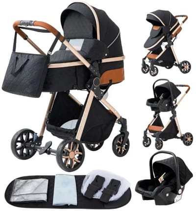 Kinderwagen 3-in-1 - Reiswieg buggy - Baby vervoeren - Compact opvouwbaar - 66 x 52 x 49 cm - Zwart