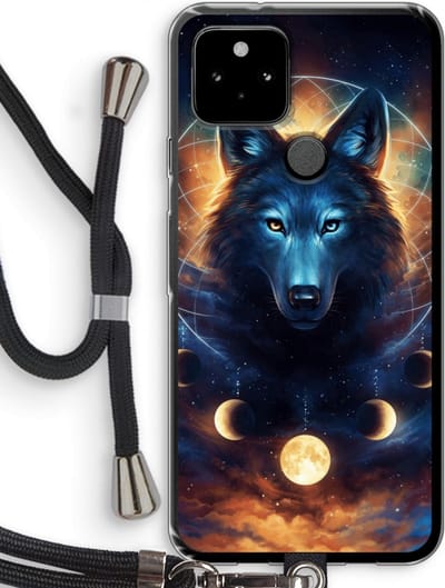 Case Company® - Hoesje met koord geschikt voor Google Pixel 5 hoesje met Koord - Wolf Dreamcatcher - Telefoonhoesje met Zwart Koord - Bescherming aan alle Kanten en Over de Schermrand