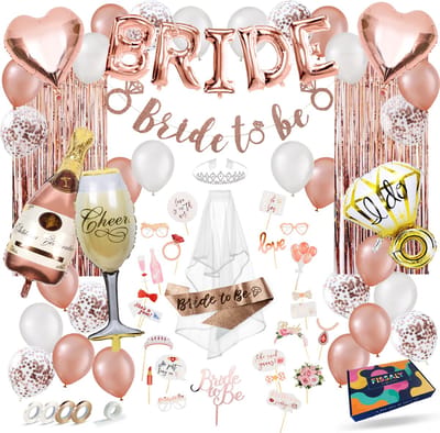Fissaly 73 Stuks “Bride to be” Vrijgezellenfeest Vrouw Decoratie Set - Bachelorette Party Vrouwen – Vrijgezellen Team - Inclusief Ballonnen, Sjerp, Sluier, Versieringen & Accessoires