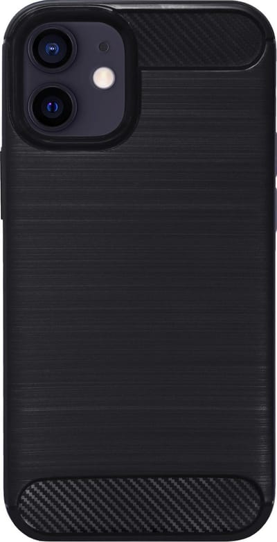 BMAX Carbon soft case hoesje geschikt voor Apple iPhone 12 Mini / Soft cover / Telefoonhoesje / Beschermhoesje / Telefoonbescherming - Zwart