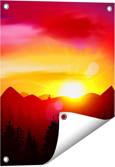 Gards Tuinposter Zonsondergang in de Bergen - Abstract - 40x50 cm - Tuindoek - Tuindecoratie - Wanddecoratie buiten - Tuinschilderij