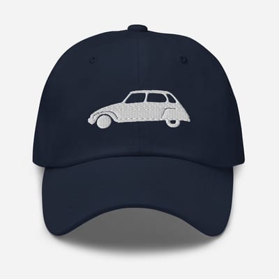 De2pktjes - Blanc Alaska geborduurde pet (voor en achter) Citroën Dyane - Marineblauw