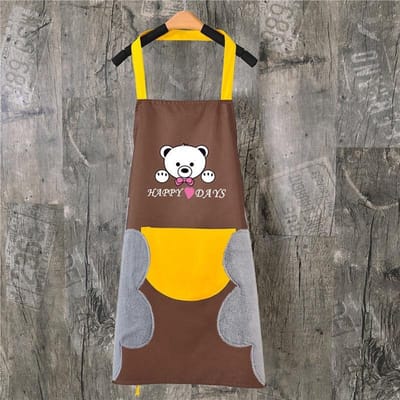 Tablier de serviette à main imperméable aux taches, cuisine à domicile, taille de cuisine, ours mignon, serviette de cou suspendue, tablier à manches longues café
