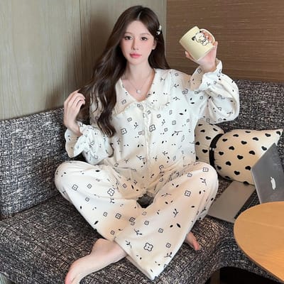 Ensemble pyjama ample 2 pièces pour femme, haut et pantalon imprimés mignons, automne-hiver, nouvelle collection, velours bicouche, vêtements de maison chauds, vêtements de nuit XL white