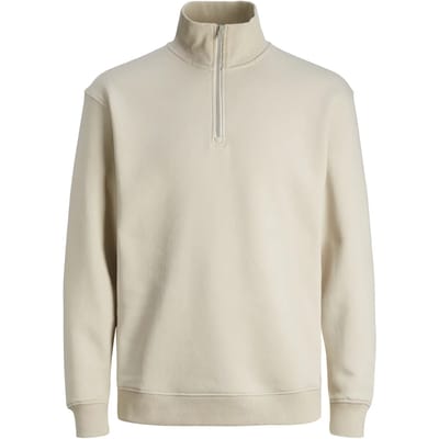 JACK & JONES Bradley sweat half zip regular fit - heren schipperstrui katoenmengsel met opstaande boord - beige