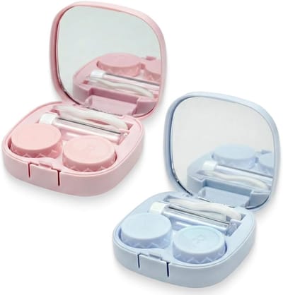 Lenzenbakje - 2 stuks Lensdoosje met spiegel - Lenshouder - Lensdoosje - Contactlensdoosje - Draagbare mini-contactlensopbergdoos met L- en R-doppen - Ideaal voor op reis
