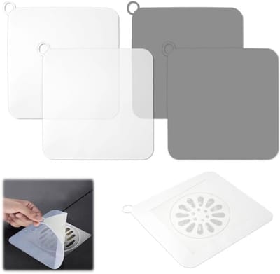 4 Stuks Vierkante Siliconen Vloerafvoerdeksels 20×20cm Anti-Geur Wit Grijs | Universele afvoerstoppers die geuren en haren tegenhouden in keuken, badkamer en wasruimte afvoeren