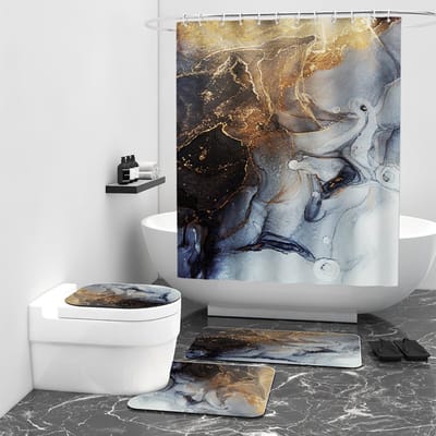 Floraweg Douchegordijn,Shower Curtain,badgordijn,badkamergordijn,Marmeren textuur plus bronzing ,-topkwaliteit - digitale printen -Anti Schimmel - Inclusief 12 ringen -met 12 stuks douchegordijnhaken – Waterdicht -Wasbaar- Polyester - 180x200 cm