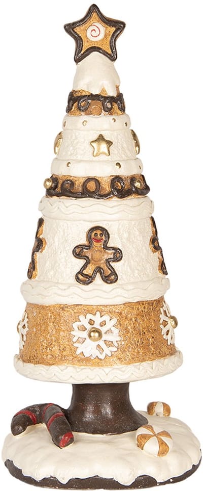 Clayre & Eef Kerstdecoratie Beeld Kerstboom Ø 24x51 cm Bruin Beige Keramisch materiaal