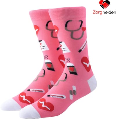 Zorghelden® Verpleegkundige sokken "Pink Love" - Zuster sokken - Verpleegkundige cadeau - Verpleegkundige accessoires - Medische sokken - Nurse sokken