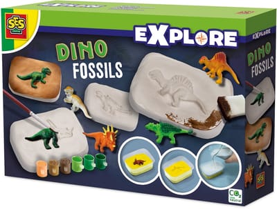 SES Creative - Explore - Dino Fossielen - Maak zelf Fossielen in Gips - Inclusief Dino Figuren, Verf, Gips en Klei - Dinosaurus Speelgoed – Experimenteerdozen