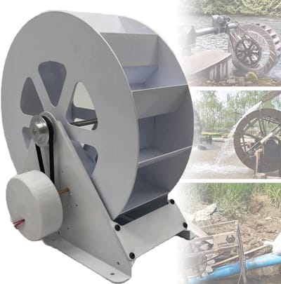 Waterkracht Generator - Waterrad Stroom - Energie Opwekken - Stille Riem Aandrijving - 100W Vermogen - Zilver