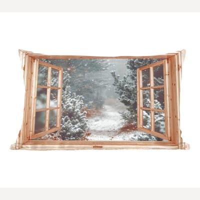 Sierkussens - Kussentjes Woonkamer - 60x40 cm - Bos - Winter - Bomen - Natuur - Pad - Doorkijk