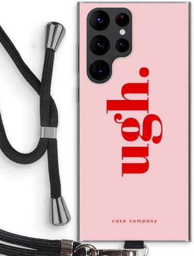 Case Company® - Hoesje met koord geschikt voor Samsung Galaxy S22 Ultra hoesje met Koord - Ugh - Telefoonhoesje met Zwart Koord - Bescherming aan alle Kanten en Over de Schermrand