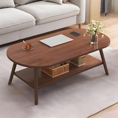 Houten Salontafel - Midden Eeuws - Woonkamer Inrichting - Met Opbergplank - 80CM - Houtkleurig