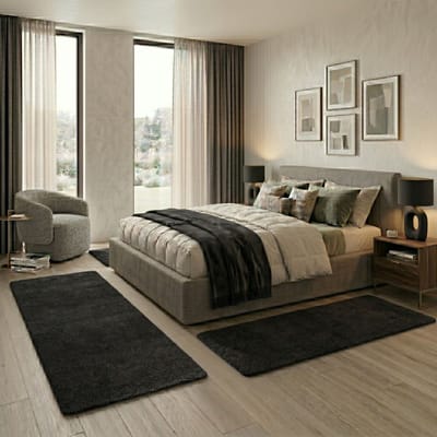 FLOORDIREKT Slaapkamen vloerkleed Sphinx - Set - Zwart - 1 Loper 67 x 240 cm + 2 Loper 67 x 140 cm
