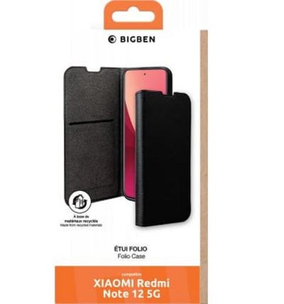 Bigben Connected, Hoesje geschikt voor Redmi Note 12 5G - Folio Wallet met Kaarthouder & Standaard, Zwart