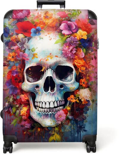 NoBoringSuitcases.com® - Koffer groot - Reiskoffer lichtgewicht - Doodskop - Bloemen - Waterverf - Botanisch - Skull - Schedel - Rolkoffer met 4 wielen - Grote trolley XL - 98 liter bagage